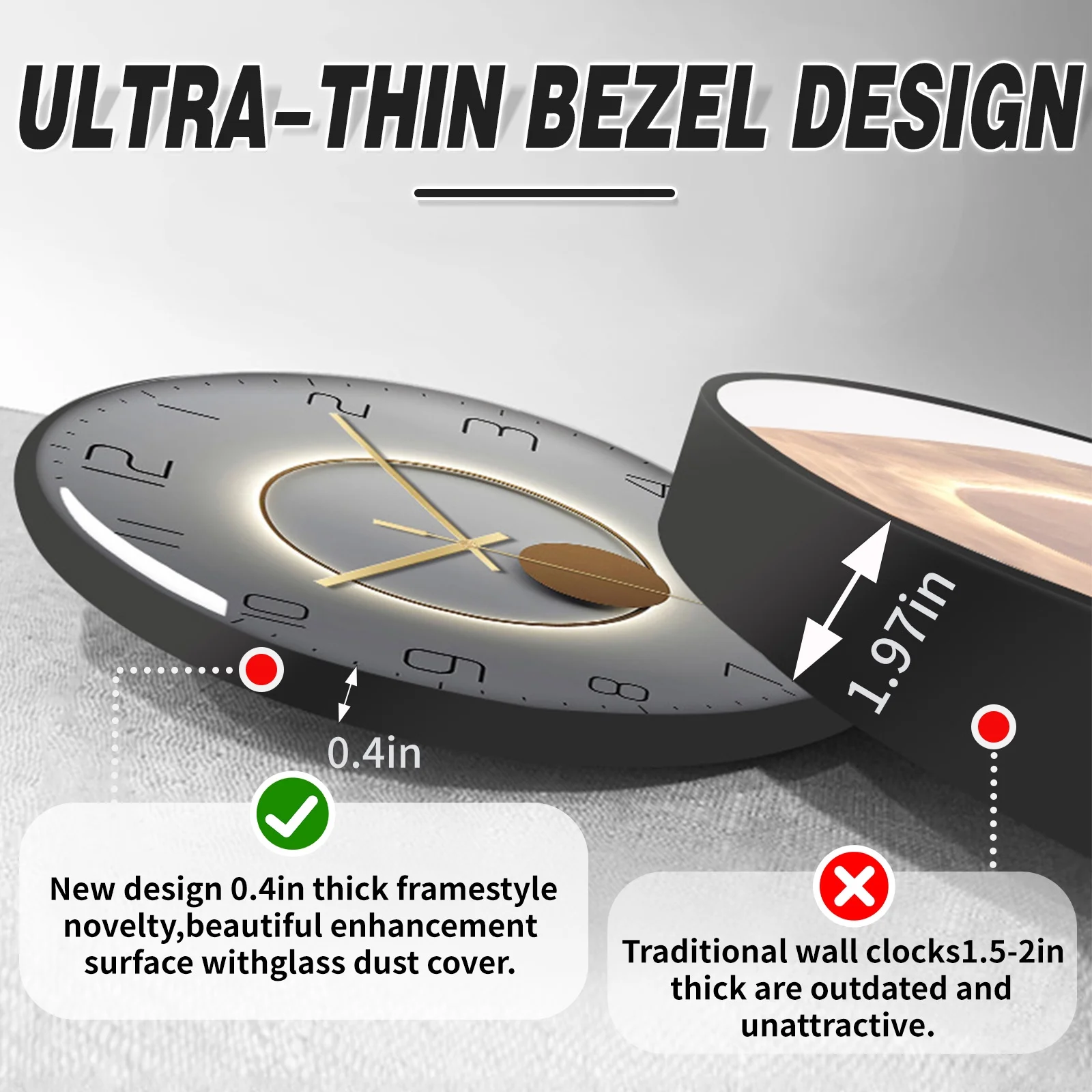 12 Inch Wall Clock Silent Non-Ticking Modern Wall Clocks Battery Operated - Analog Classic Clock Black Metal Frame Clock Decorative - Image 4