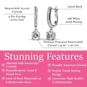 Cate & Chloe McKenzie 18k White Gold Plated Drop Dangle Earrings with Swarovski Crystals for Women