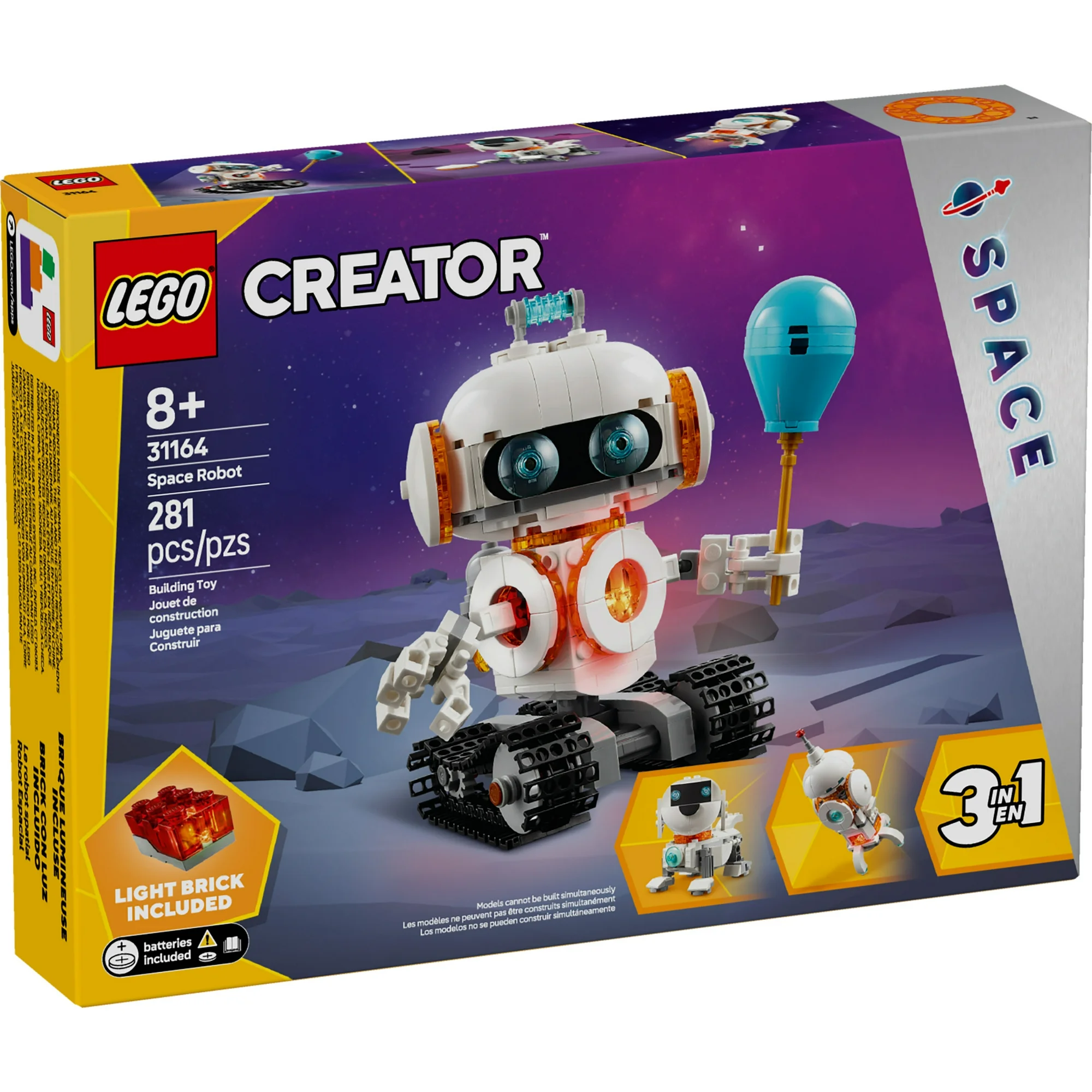 LEGO Creator 3in1 Space Robot Toys - Building Toys W/ 3 Options, Robot, Spaceship, or Robot Dog - Building Kit for Kids, Boys & Girls, Ages 8+ - Gift Ideas for Birthdays - 31164