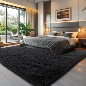 Pentantan Shag Area Rugs, 5ft x 8ft Soft Fluffy Indoor Carpet for Living Room Bedroom Decor, Black