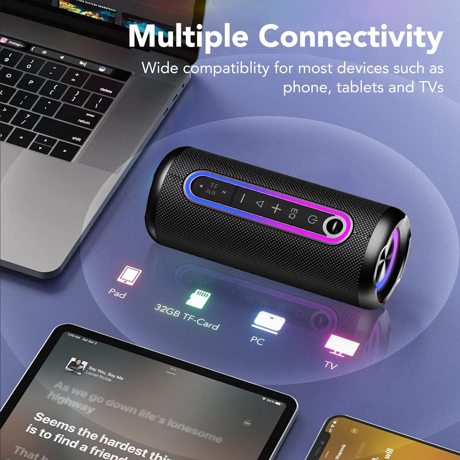 Portable Bluetooth Speaker IPX7 Waterproof Wireless Speaker with 30W Powerful Speaker 24Hrs Playtime Colorful Flashing Lights TWS Wireless Pairing for Outdoor/Party/Beach/Travel/Gifts - Image 4