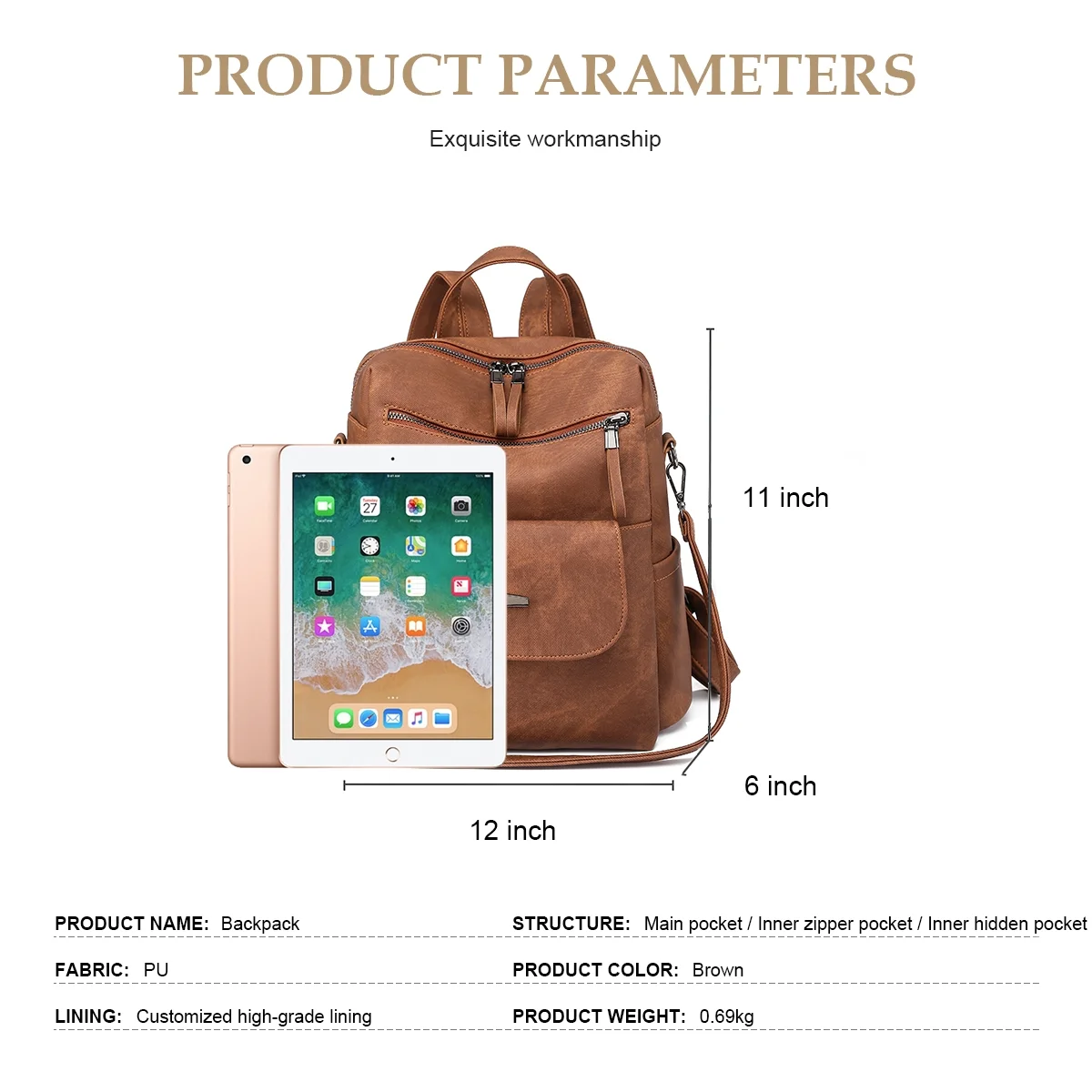 HONGLONG Backpack Purse for Womens, Waterproof PU Leather Backpacks Handbags, Ladies Casual Shoulder Bags Brown - Image 4