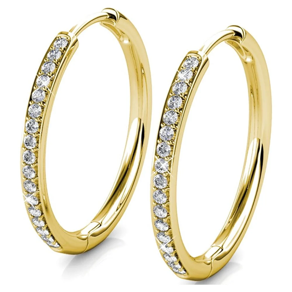 Cate & Chloe Bianca 18k Yellow Gold Plated 25mm Hoop Earrings with Swarovski Crystals for Women - Image 3