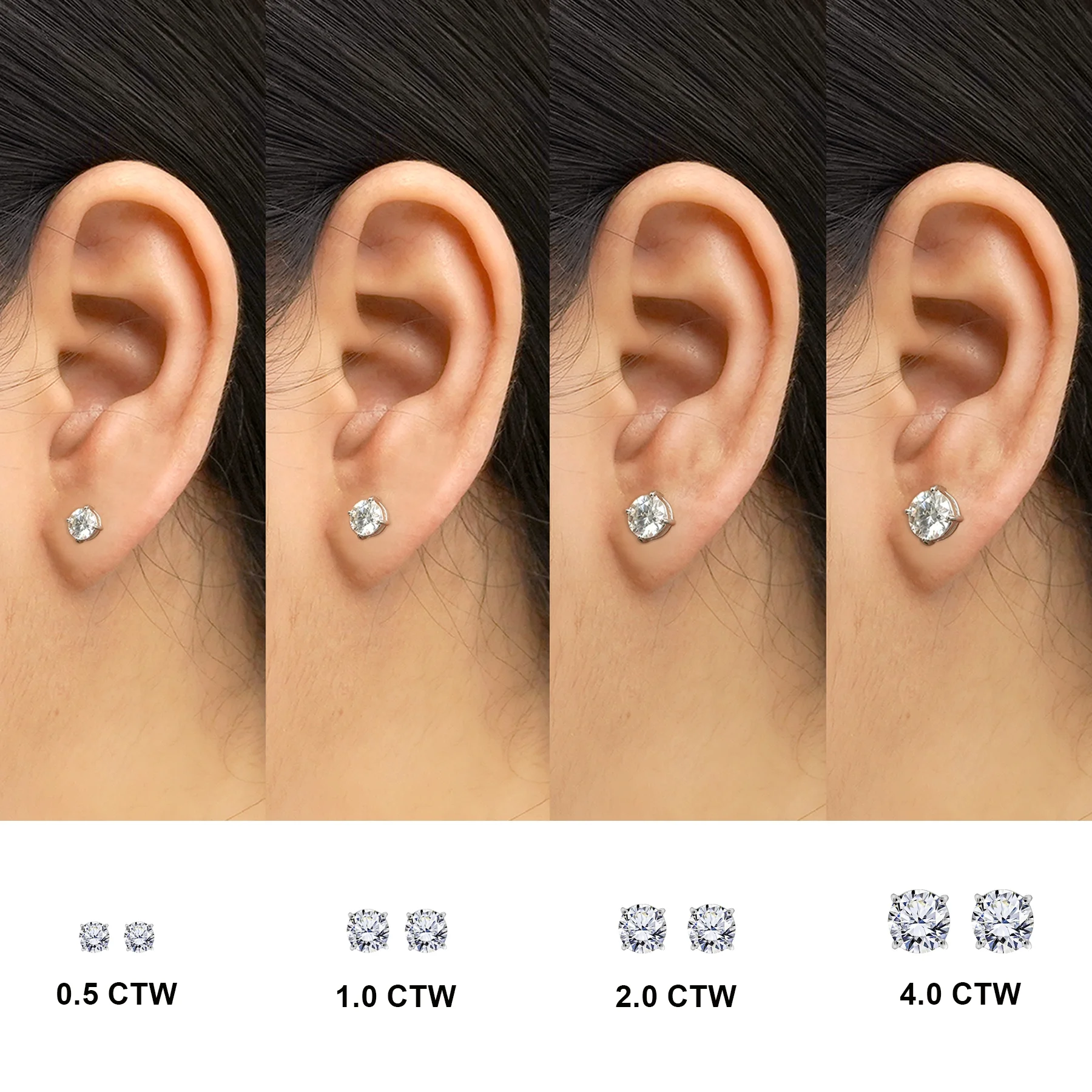 JeenMata 4 Prong 2 Carat Round Shaped Moissanite Solitaire Stud Earrings in 18k White Gold Plating for Women - Image 3