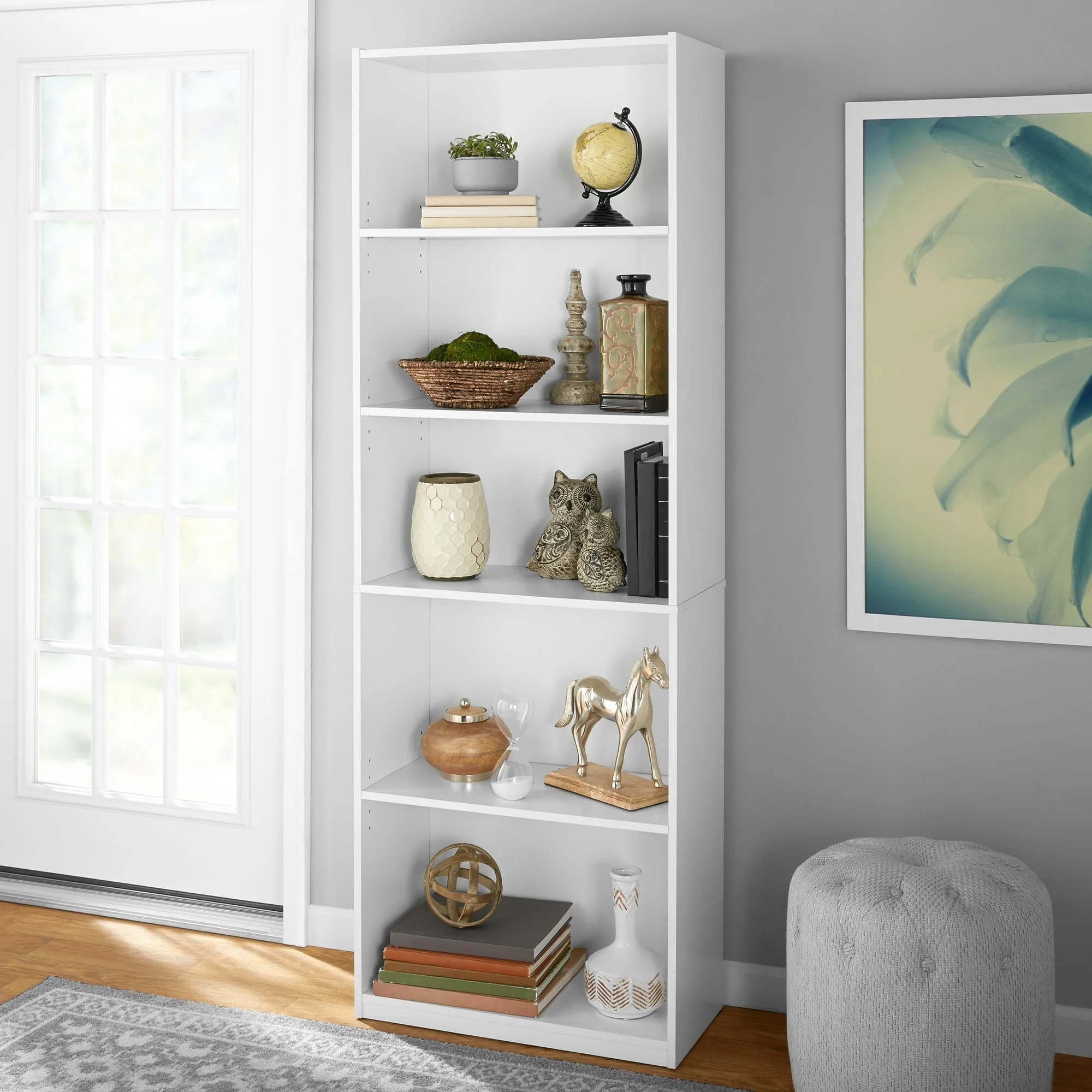 Mainstays 5-Shelf Bookcase with Adjustable Shelves, White - Image 2