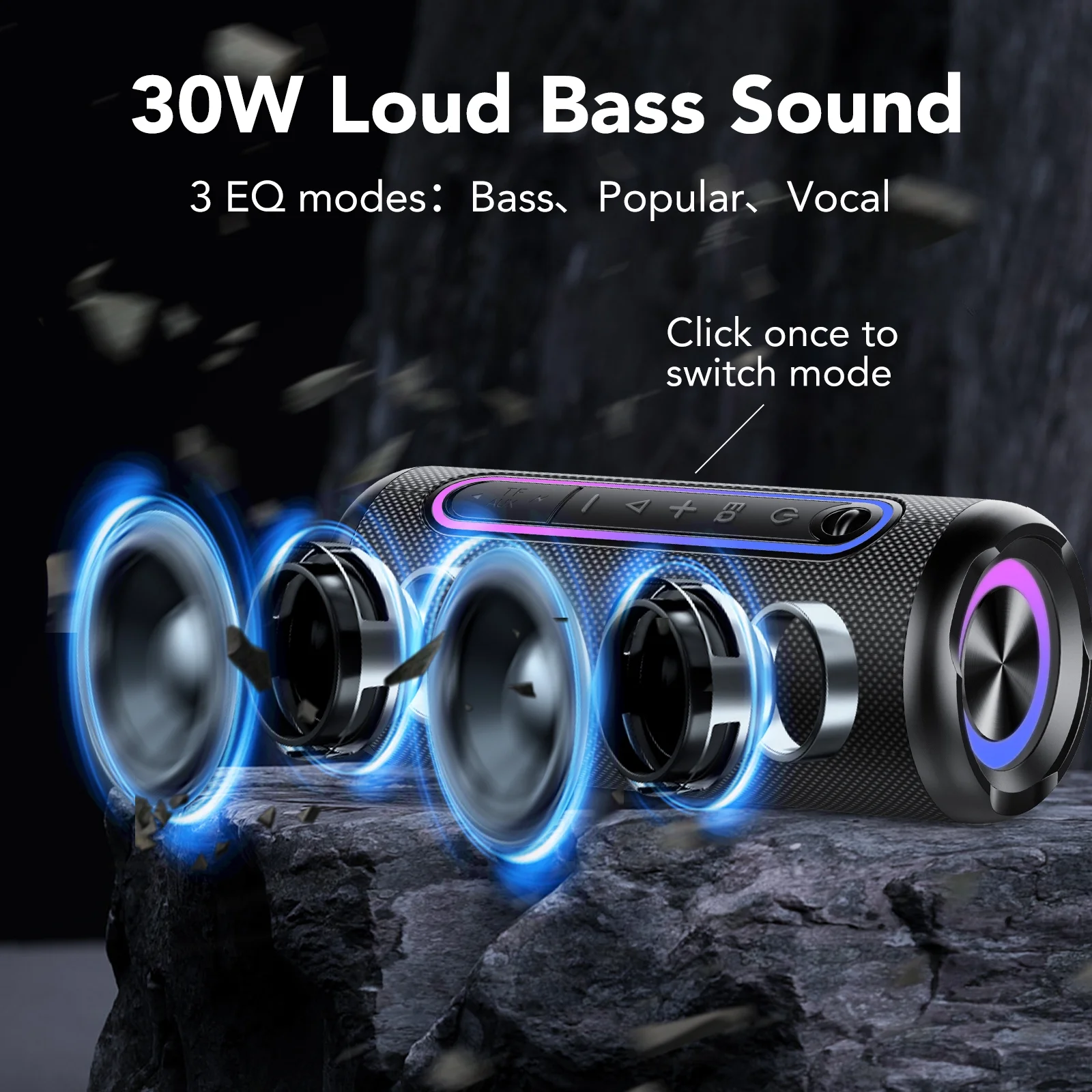 Portable Bluetooth Speaker IPX7 Waterproof Wireless Speaker with 30W Powerful Speaker 24Hrs Playtime Colorful Flashing Lights TWS Wireless Pairing for Outdoor/Party/Beach/Travel/Gifts - Image 6