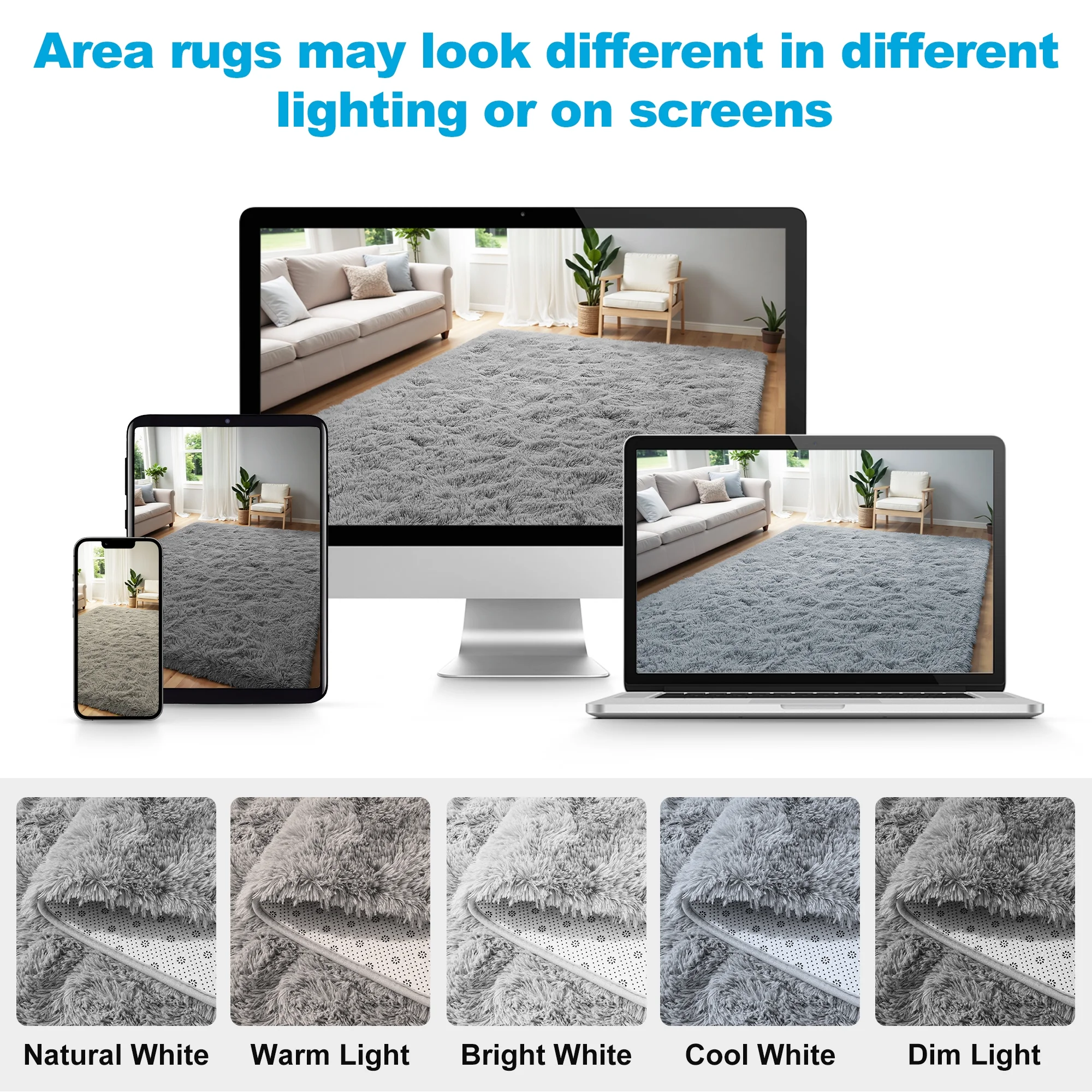 Nefoso Shag Area Rug, 8ft x 10ft Soft Fluffy Area Rugs for Living Room Bedroom Decor Carpet, Light Gray - Image 2