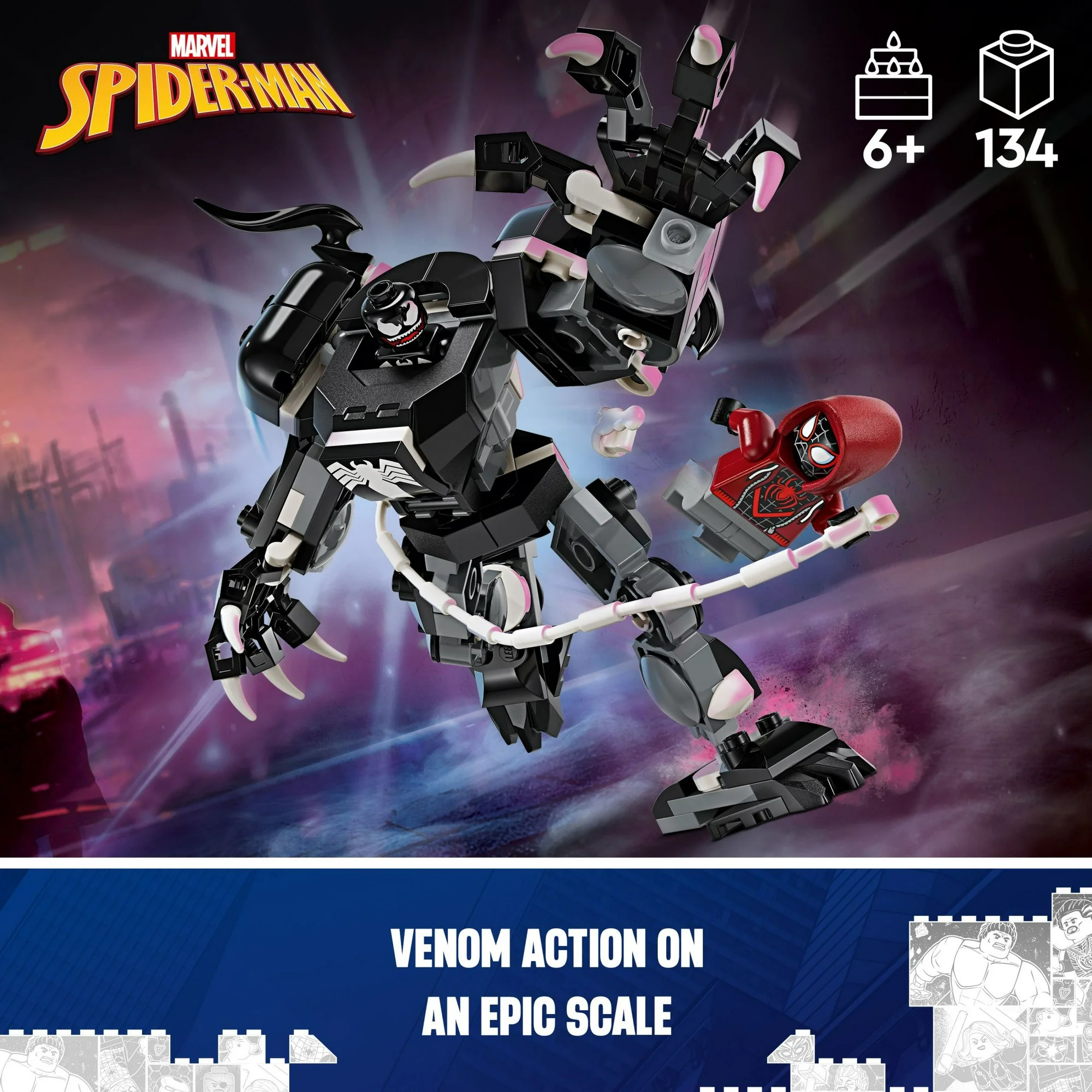 LEGO Marvel Venom Mech Armor vs. Miles Morales, Posable Action for Kids, Marvel Building Set with Minifigures, Travel Toy, Super Hero Battle Gift for Boys and Girls Aged 6 and Up, 76276 - Image 5