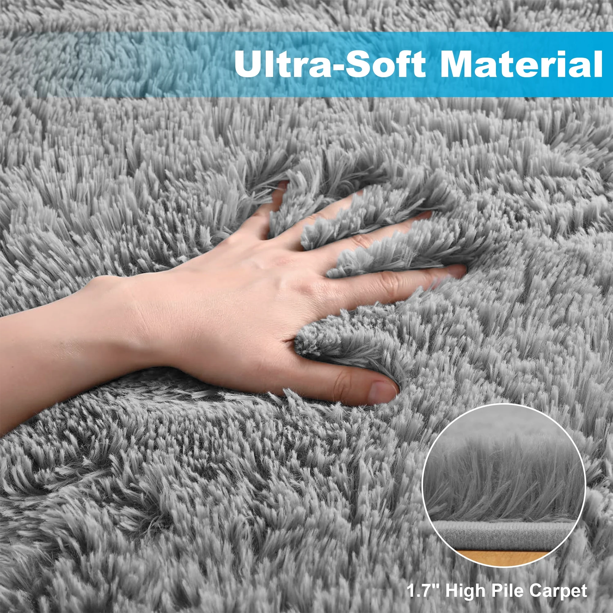 Nefoso Shag Area Rug, 8ft x 10ft Soft Fluffy Area Rugs for Living Room Bedroom Decor Carpet, Light Gray - Image 3