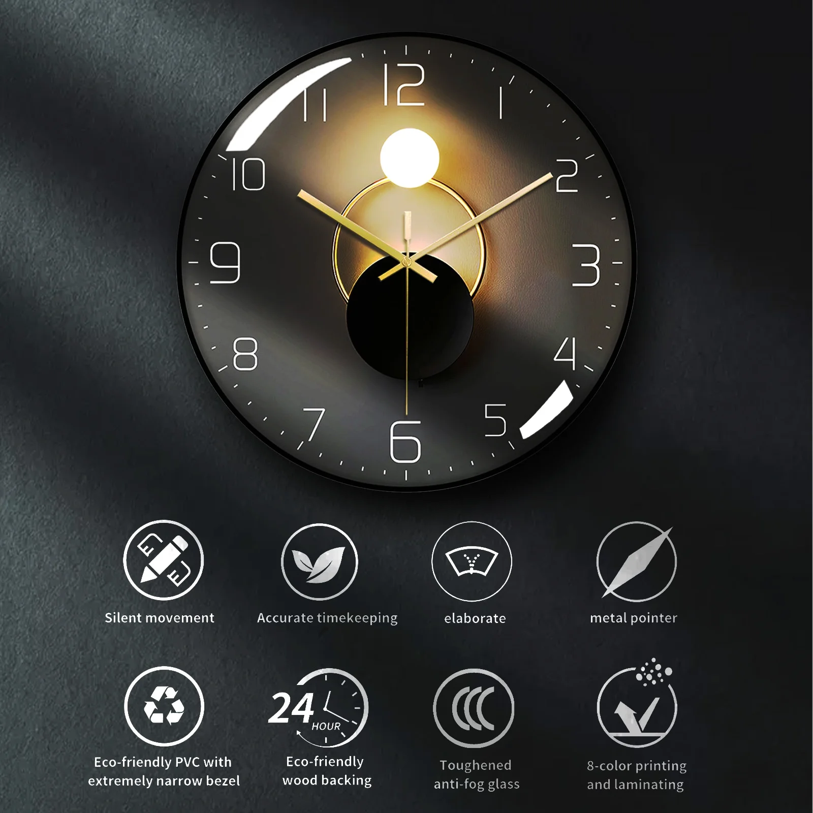 12 Inch Wall Clock Silent Non-Ticking Modern Wall Clocks Battery Operated - Analog Classic Clock Black Metal Frame Clock Decorative