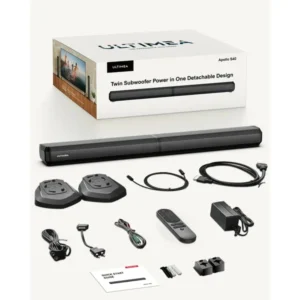 ULTIMEA 2.2ch Sound Bar for TV, Built-in Dual Subwoofer, 2 in 1 Separable Bluetooth 5.3 Soundbar , Bassmax Adjustable TV Surround Sound Bar, HDMI-ARC/Optical/Aux Home Theater Speakers, Wall Mount